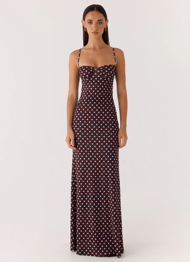 Vamonos Maxi Dress - Chocolate Blue Dot