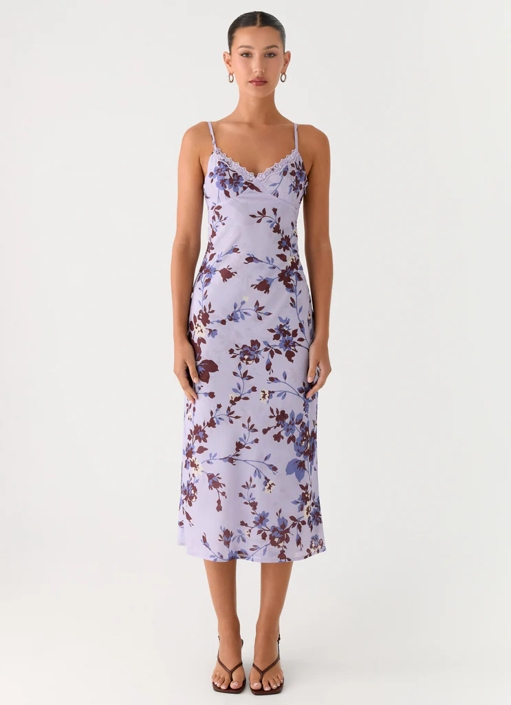 Bluma Lace Trim Midi Dress - Antique Lilac Floral