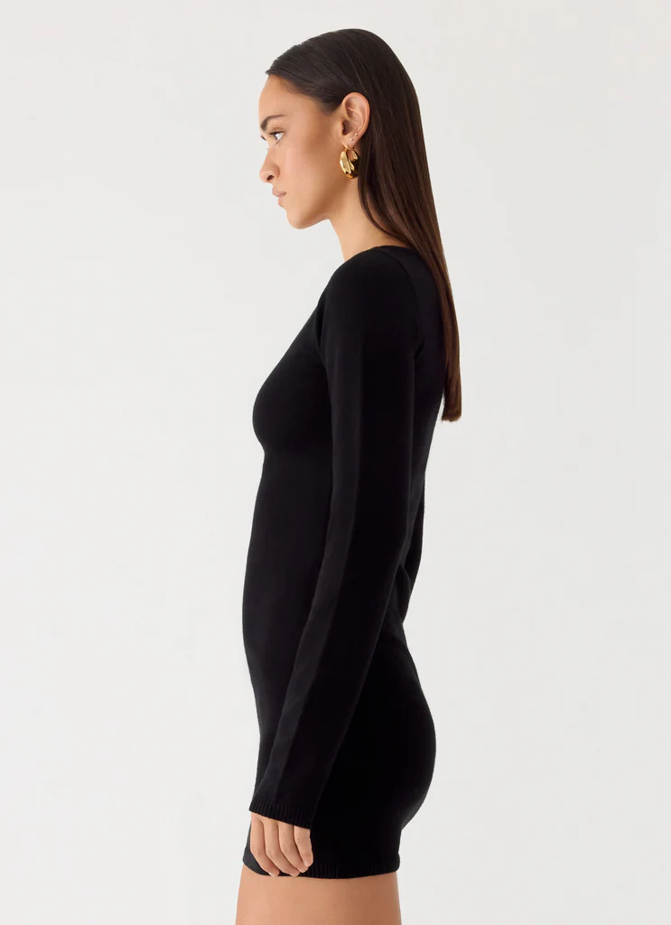 Soft Vision Knit Mini Dress - Black