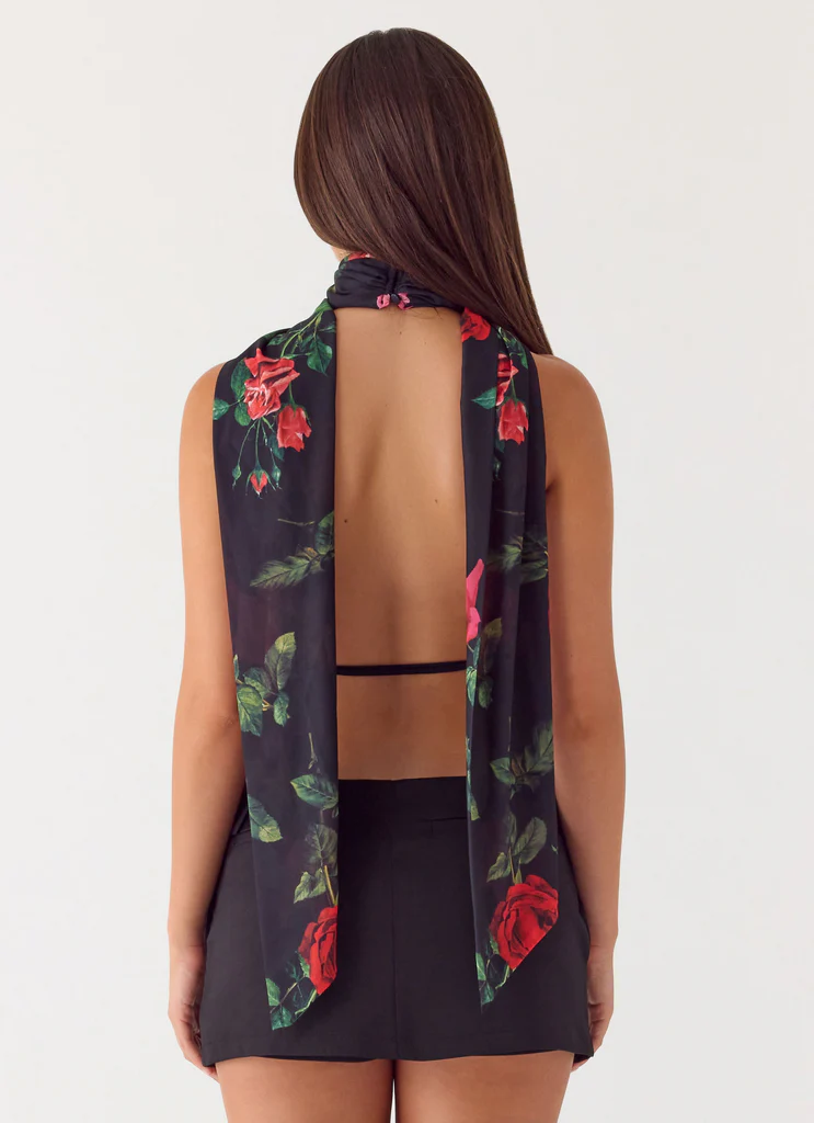 Get Me Halter Backless Top - Midnight Bloom