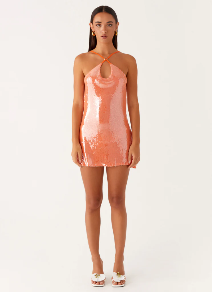 Radiant Energy Cowl Back Mini Dress - Orange