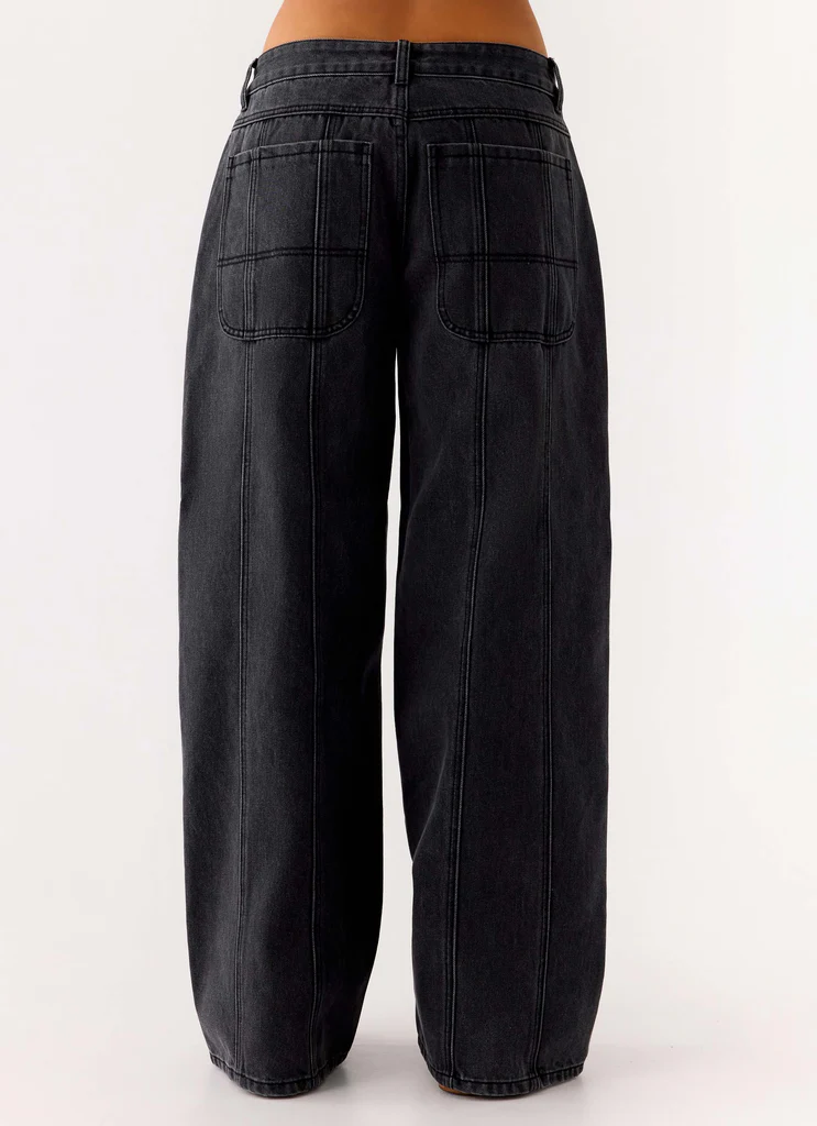 Johnny Low Rise Wide Leg Denim Jeans - Grey Charcoal