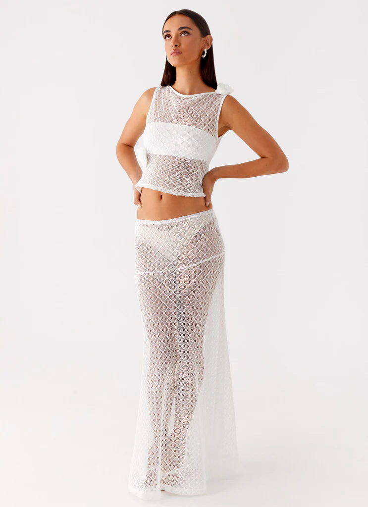Velli Crochet Maxi Skirt - White