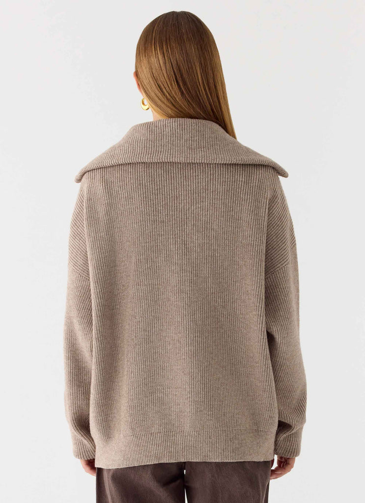 Eirena Quarter Zip Knit Sweater - Tan