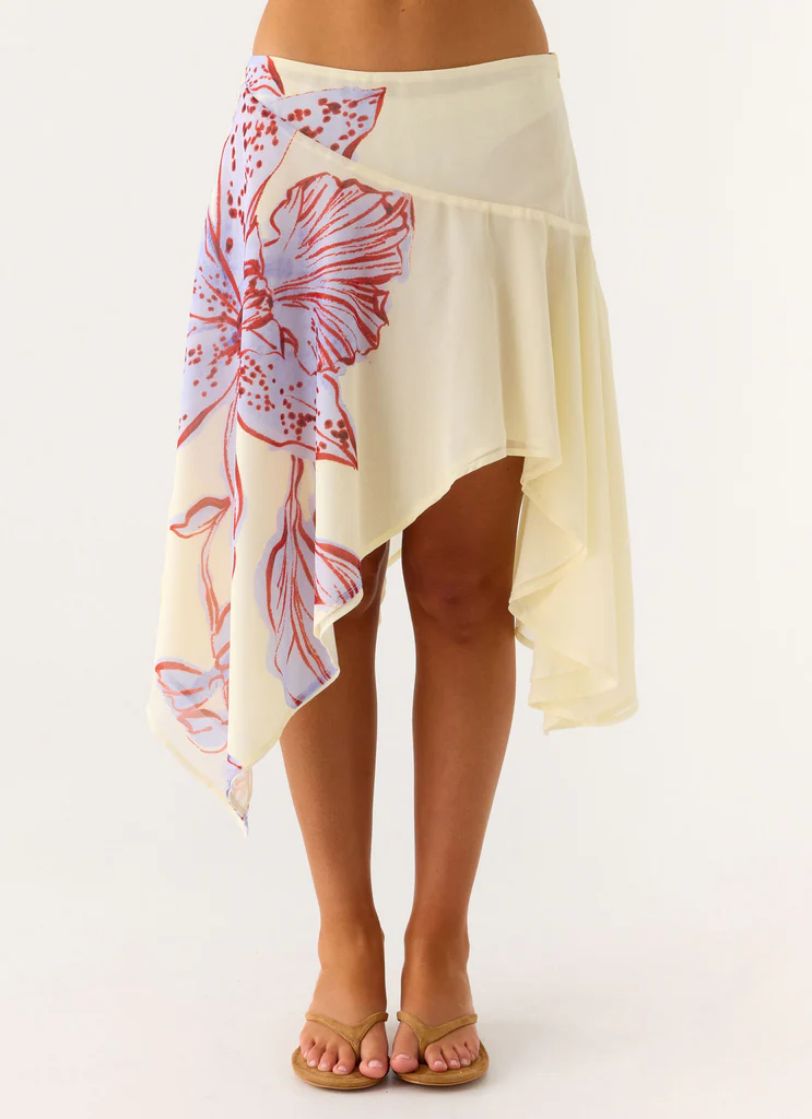 Kia Low Rise Asymmetrical Midi Skirt - Purple Floral