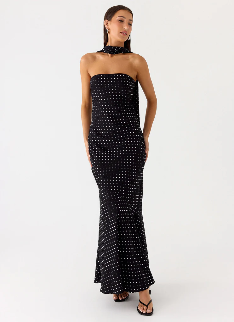 Under The Pagoda Maxi Dress - Black Polkadot