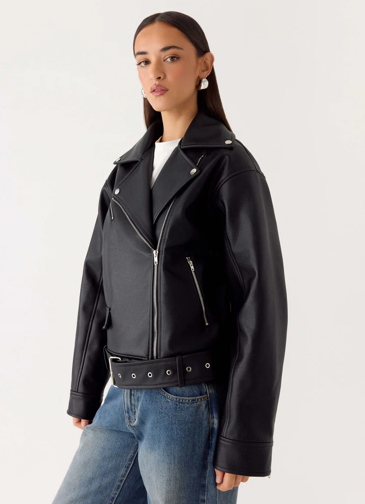 Ethan PU Biker Jacker - Black