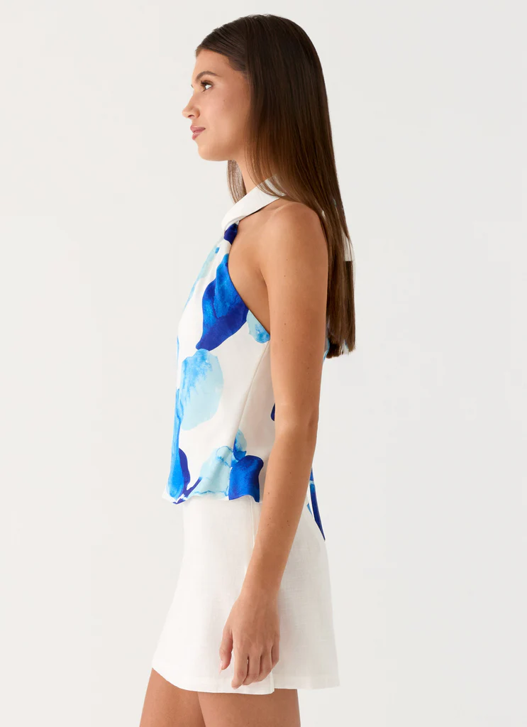 Maddox Scarf Top - Cerulean Bloom
