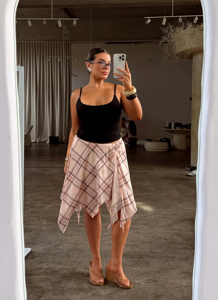 Fit Check Midi Skirt - Pink Check