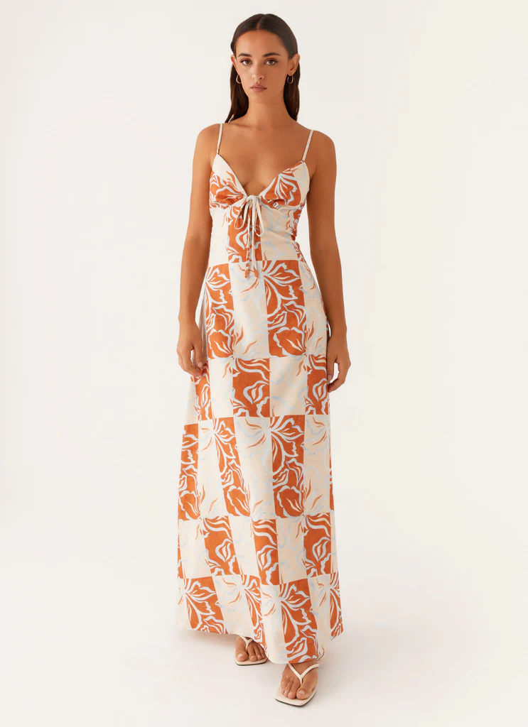 Flora Linen Maxi Dress - Orange Blue Floral