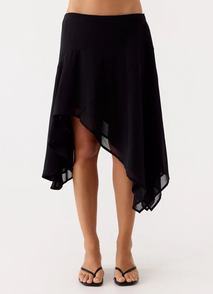 Kia Low Rise Asymmetrical Midi Skirt - Black