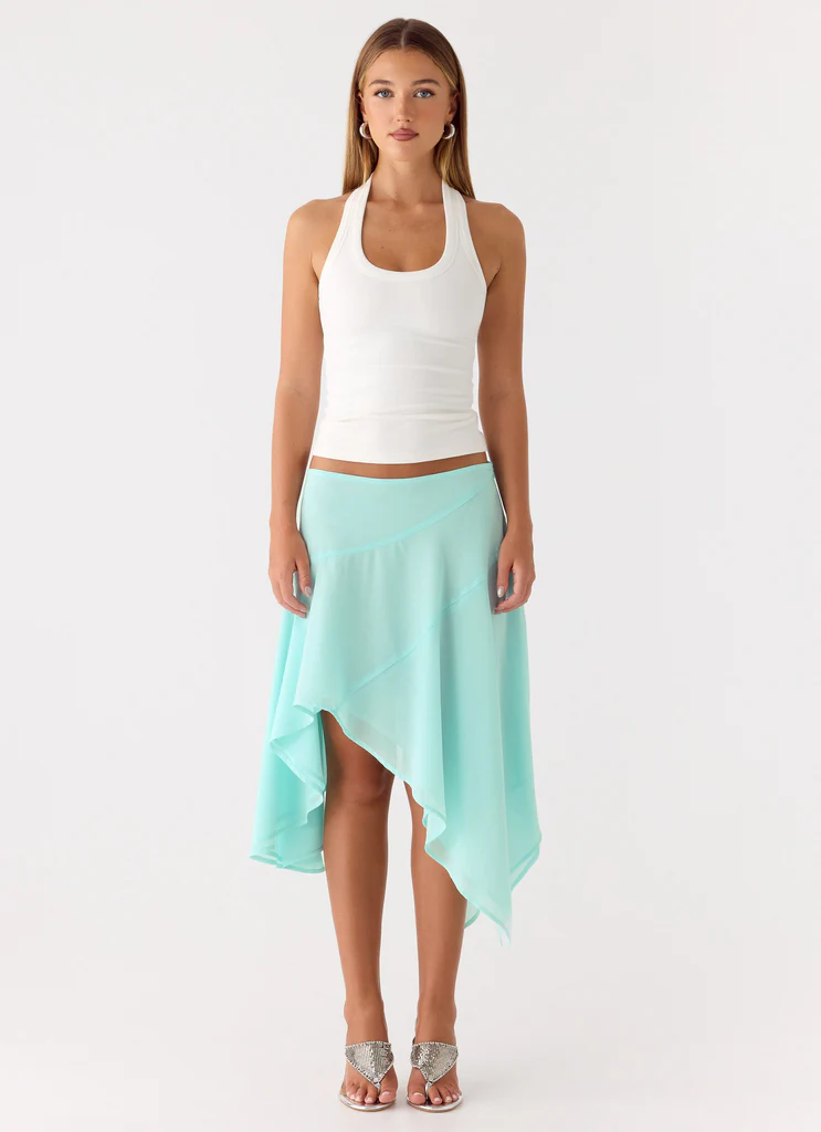 Kia Low Rise Asymmetrical Midi Skirt - Aqua