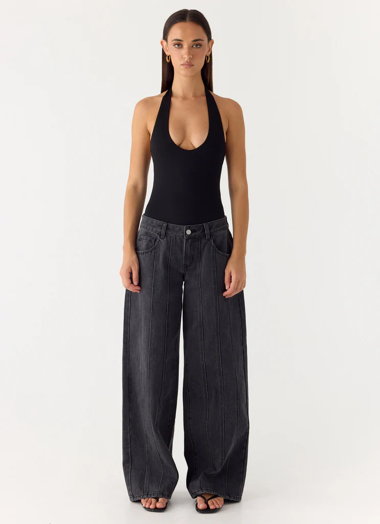 Set The Scene Halter Bodysuit - Black