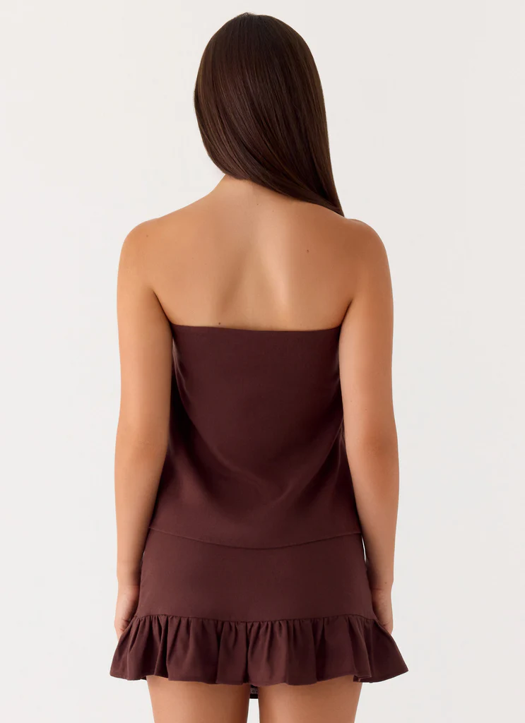 Lucie Mae Linen Mini Skirt - Chocolate Drizzle