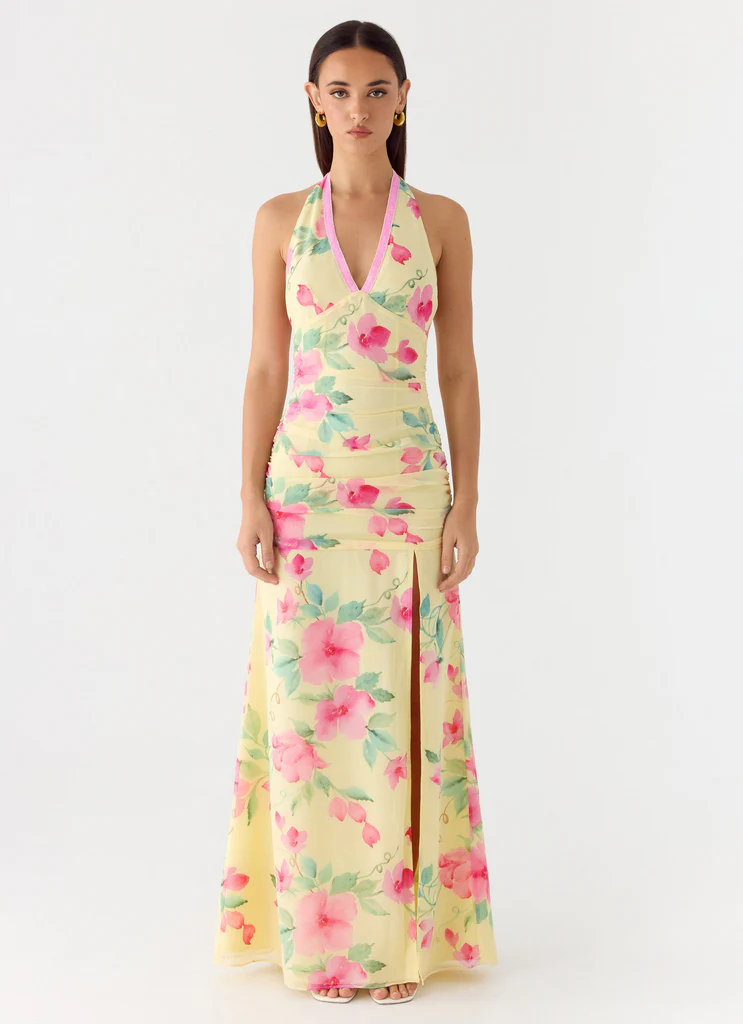 Colada Halter Maxi Dress - Lemon Soleil