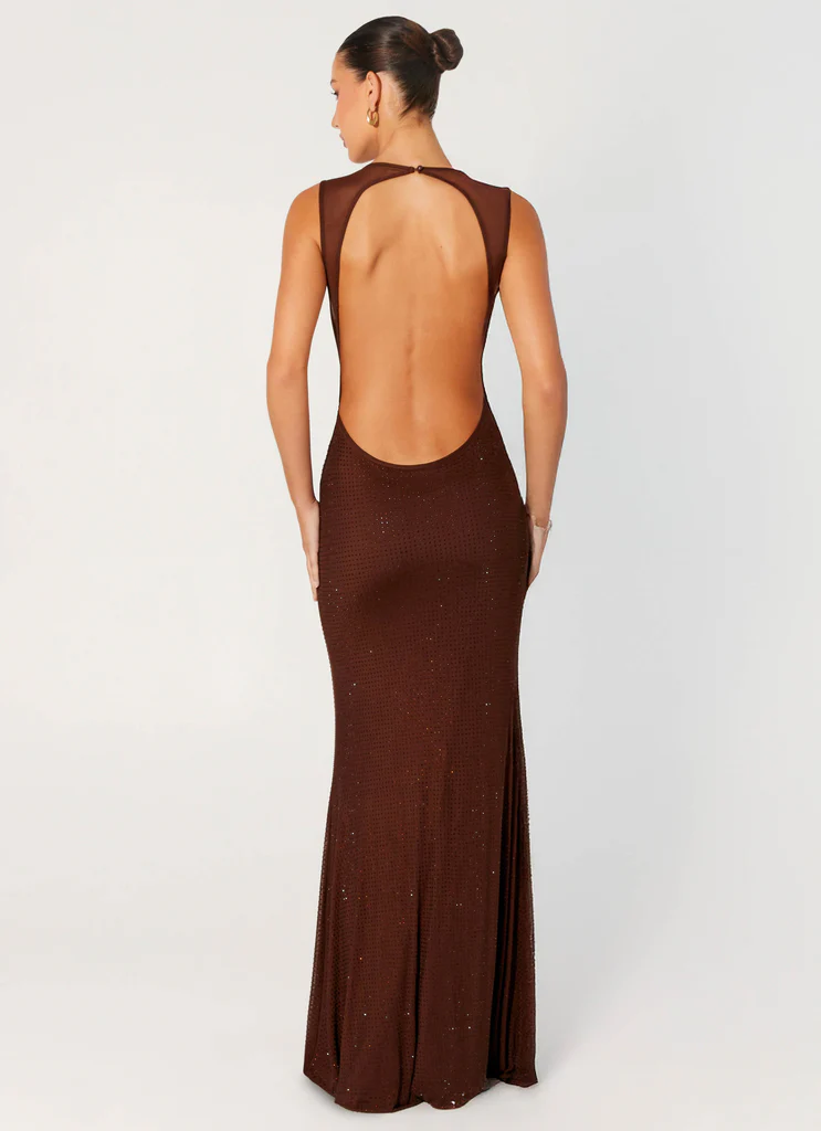 Hot Sequins Maxi Dress - Chocolate
