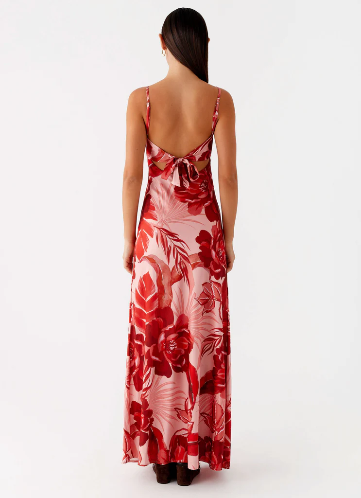 Flora Satin Maxi Dress - Sicily Sunsets Print