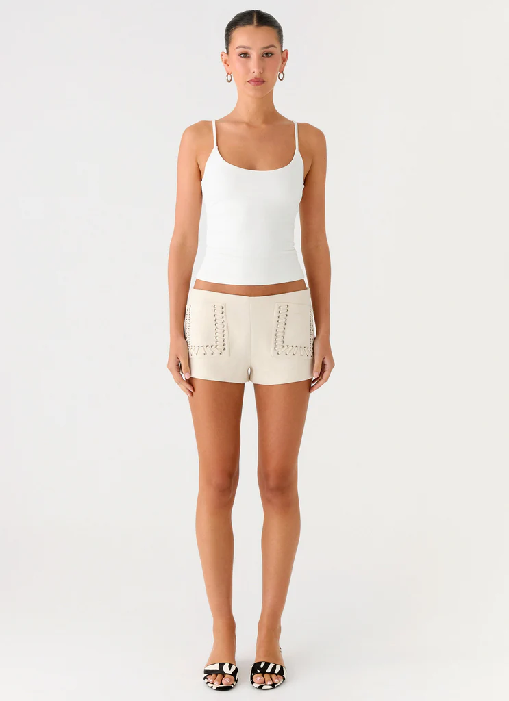 Candela Suede Low Rise Mini Shorts - Ivory