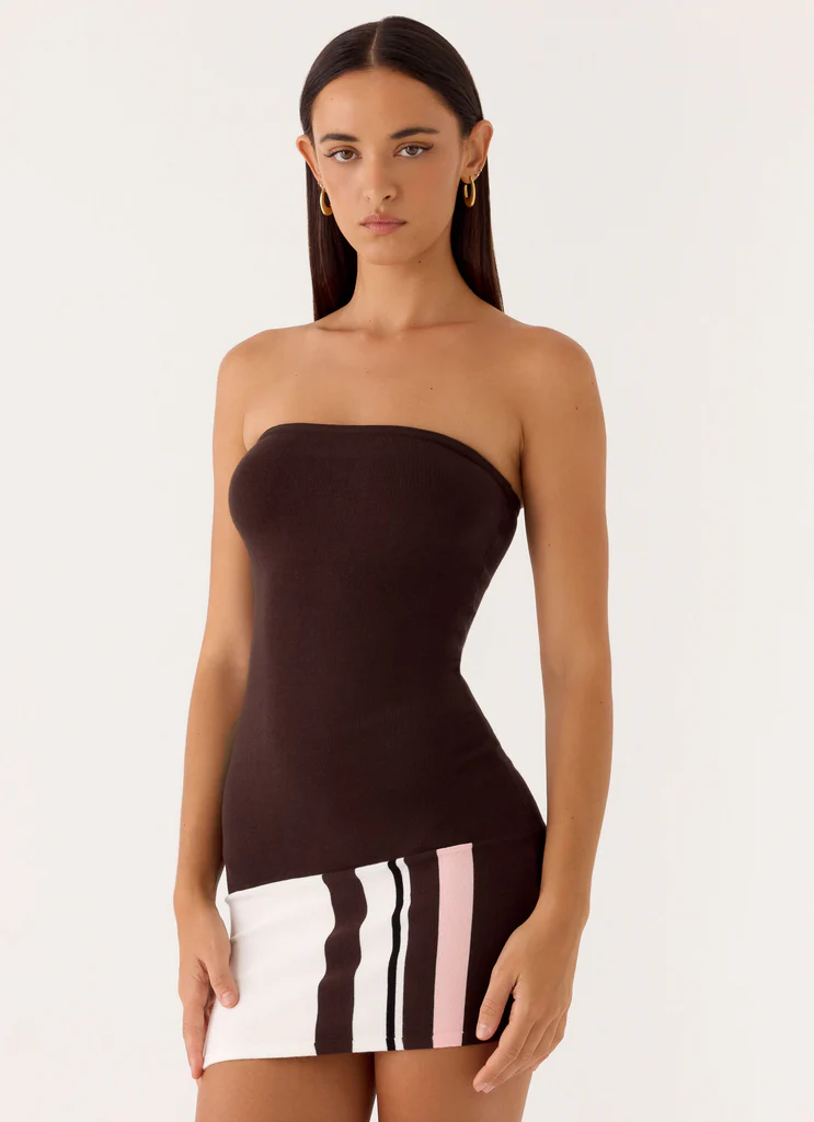 Straight Lines Knit Mini Dress - Chocolate