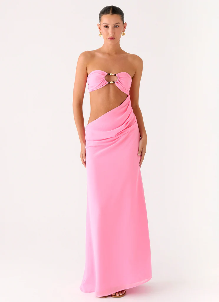 Falling Forever Strapless Beaded Maxi Dress - Pink
