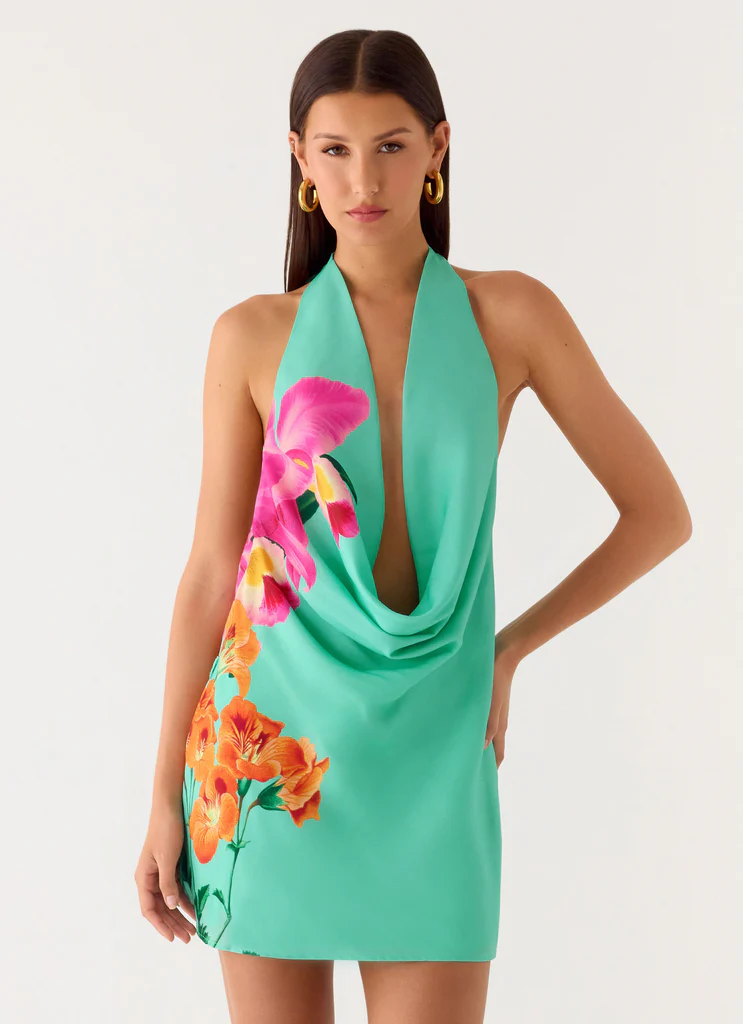 Halia Cowl Mini Dress - Jungle Bloom