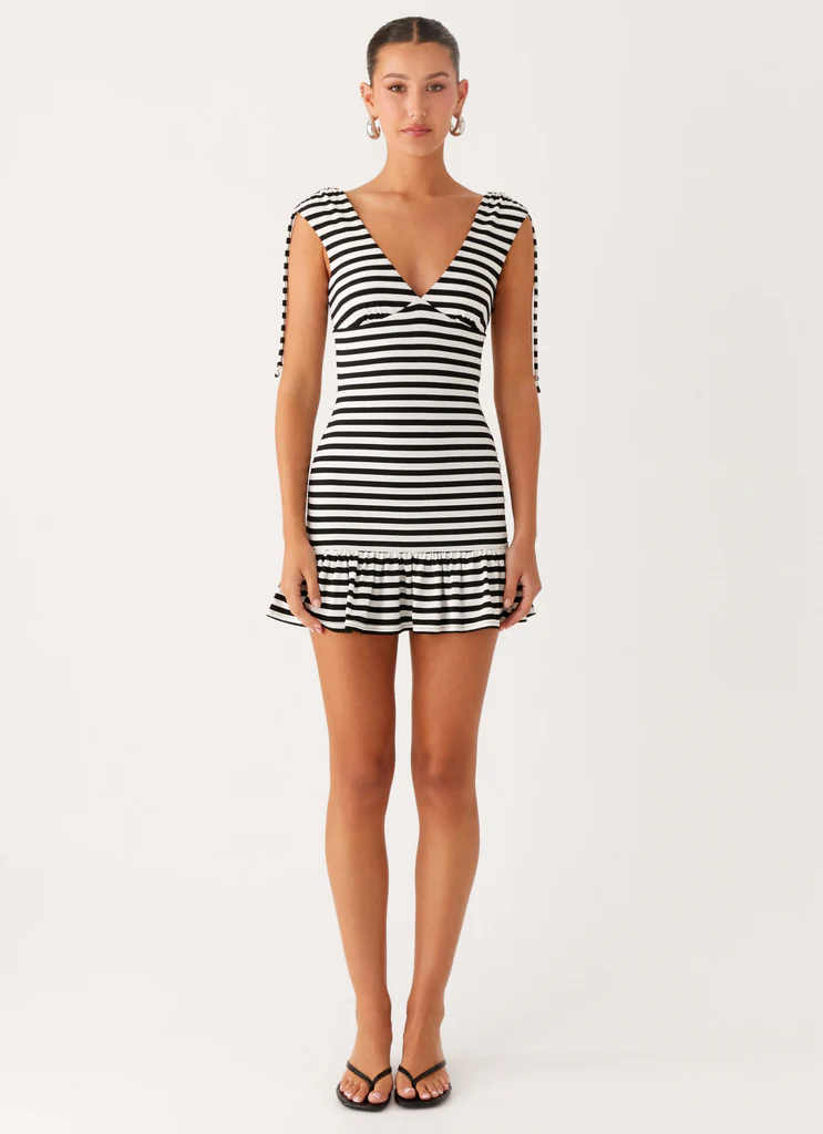Acacia Mini Dress - Black White Stripe