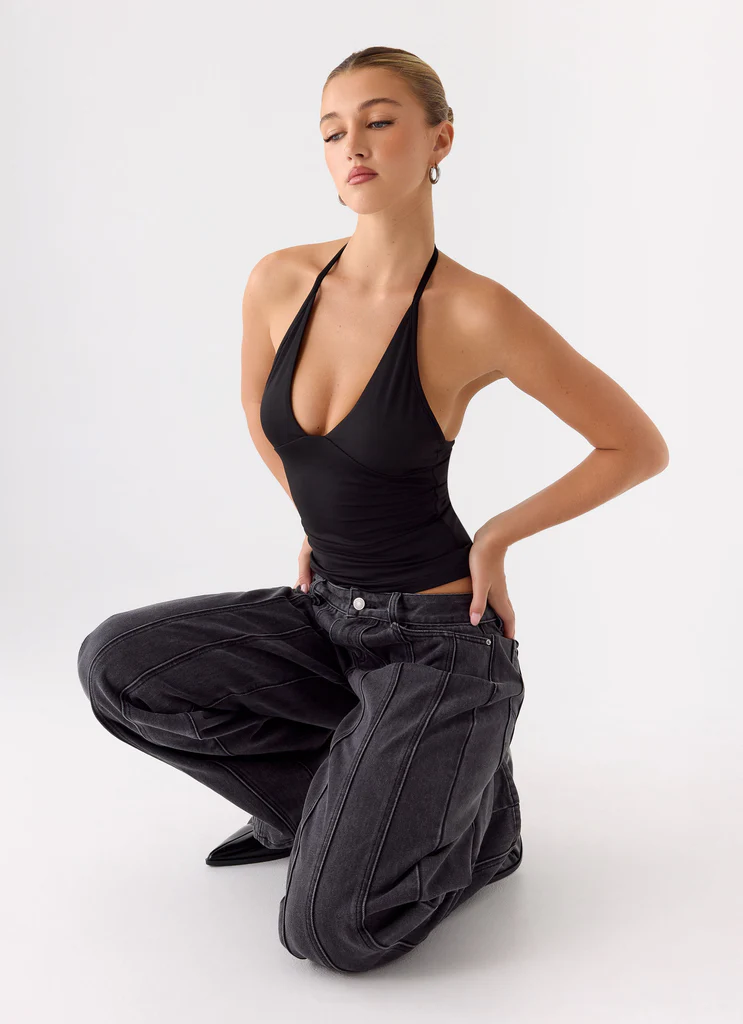 Roll Out Halter Top - Black