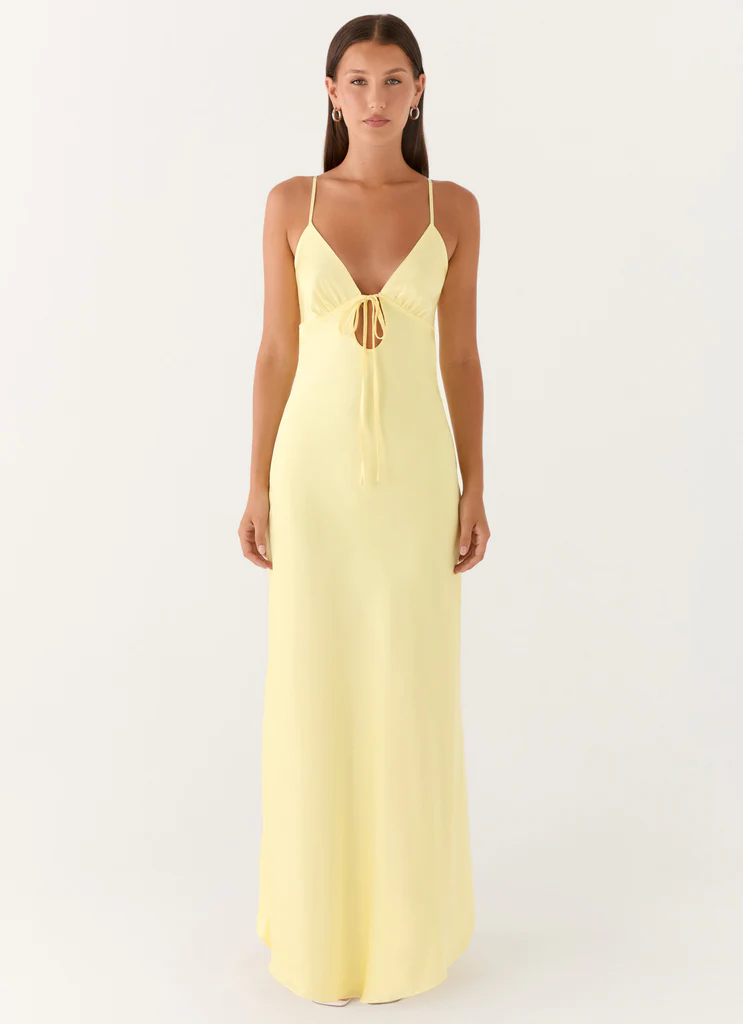 Flora Satin Maxi Dress - Lemon