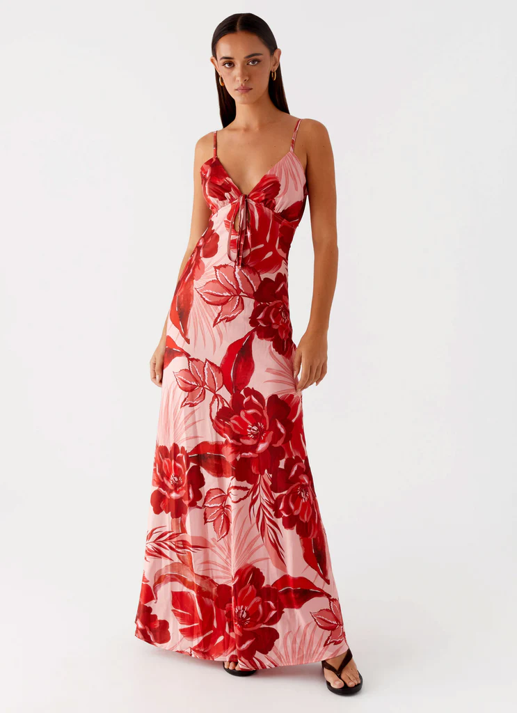 Flora Satin Maxi Dress - Sicily Sunsets Print