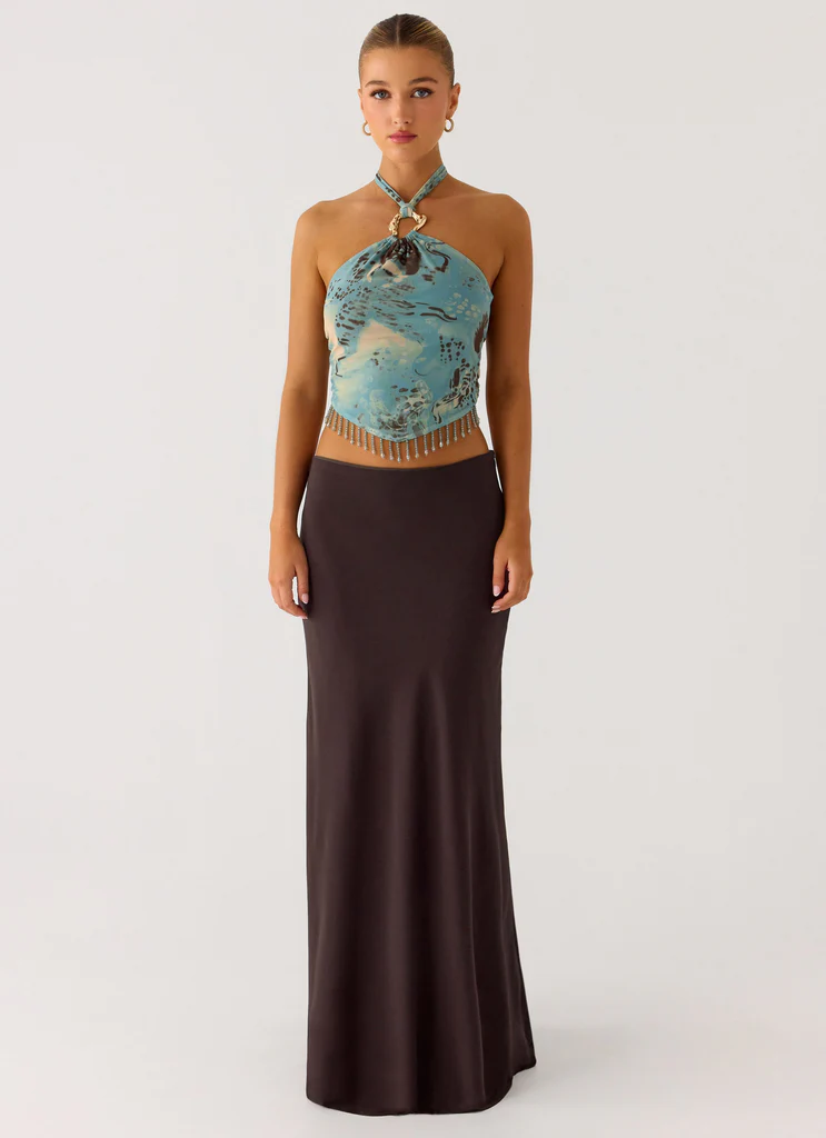 Star Girl Chiffon Maxi Skirt - Cool Chocolate