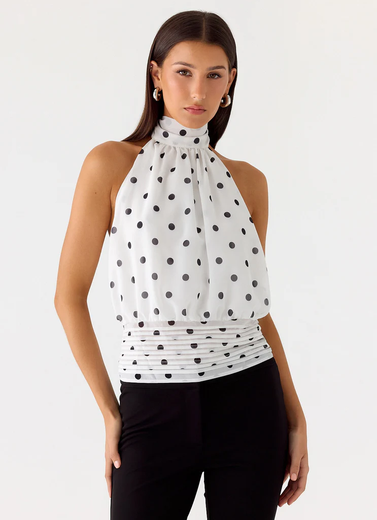 Willow Chiffon Top - White Polkadot