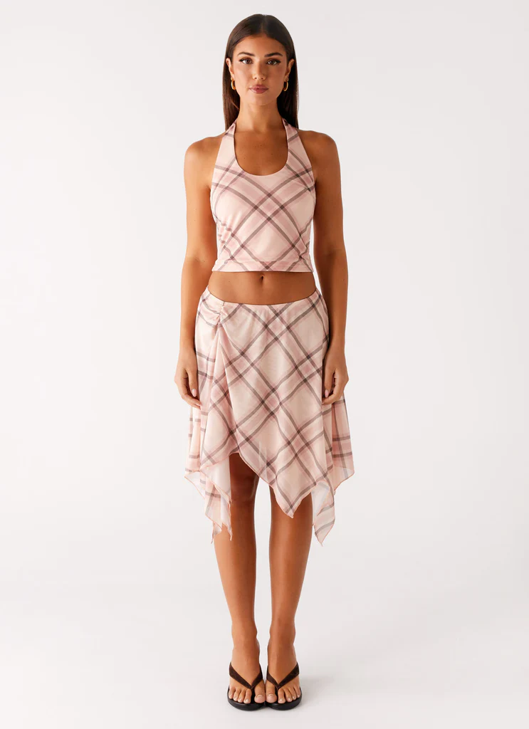 Fit Check Halter Top - Pink Check