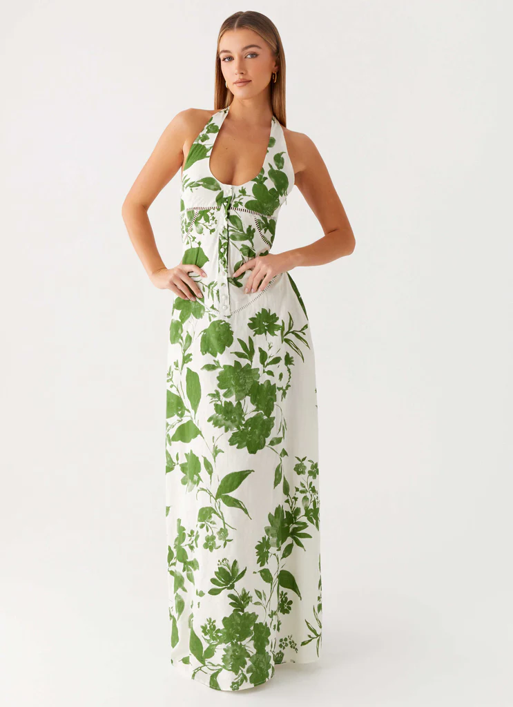 Ember Valley Cotton Maxi Dress - Verdant Bloom
