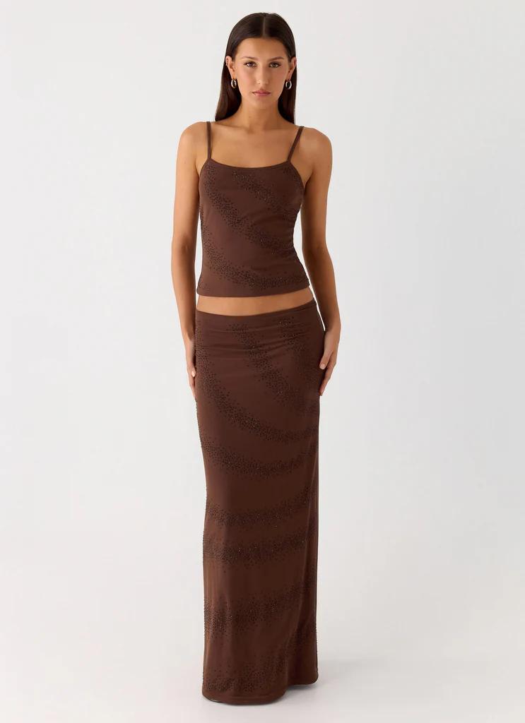 Sweet Sky Beaded Maxi Skirt - Chocolate