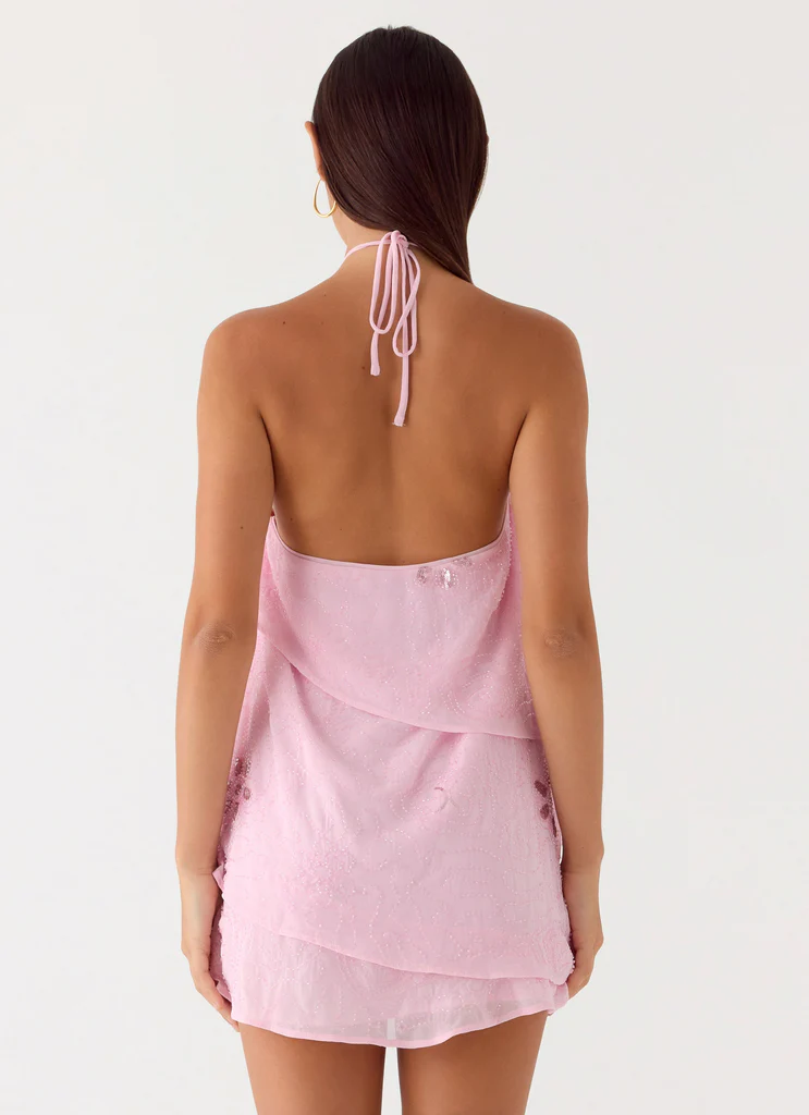 On The Go Beaded Mini Dress - Pink