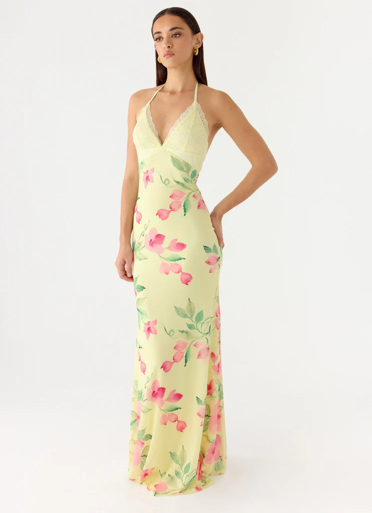 Takedown Halter Maxi Dress - Lemon Soleil