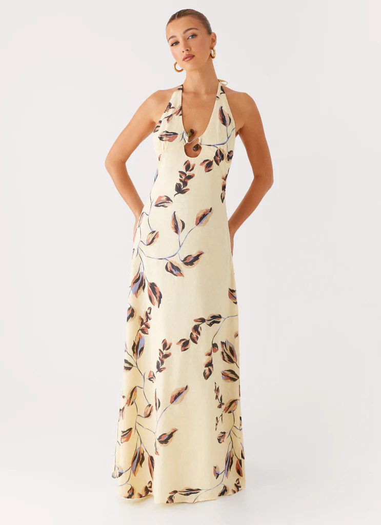 Elvina Halter Neck Maxi Dress - Buttercream Bliss