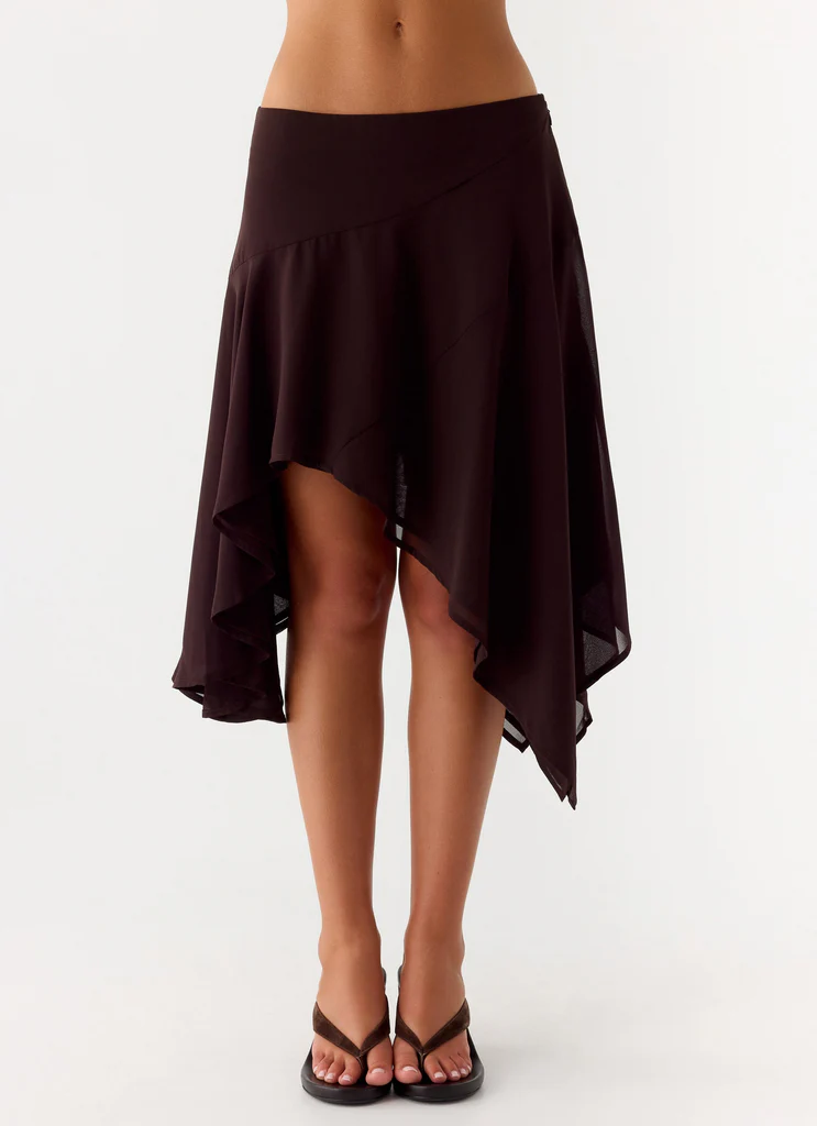 Kia Low Rise Asymmetrical Midi Skirt - Chocolate