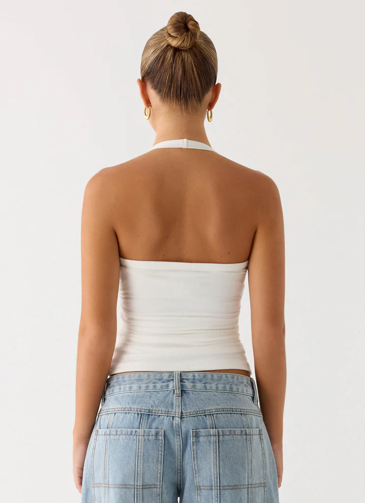 Naturi Ribbed Halter Top - White