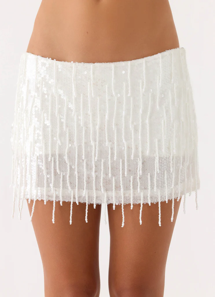 Siren Beaded Sequin Mini Skort - White