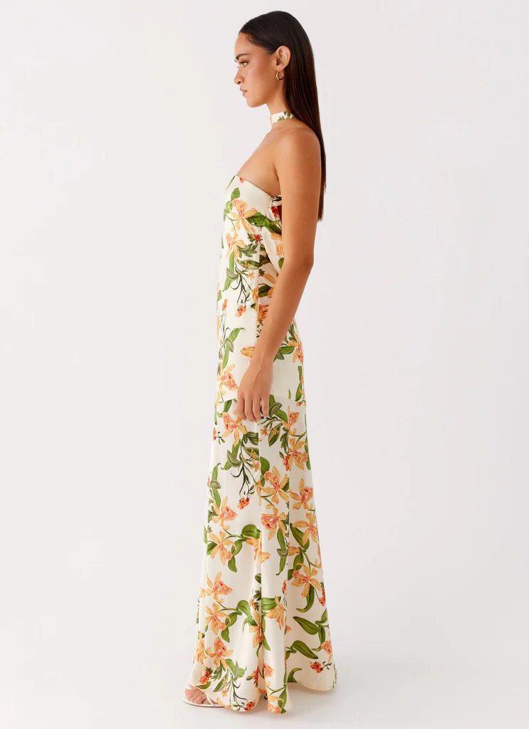 Damali Satin Maxi Dress - Floral Print