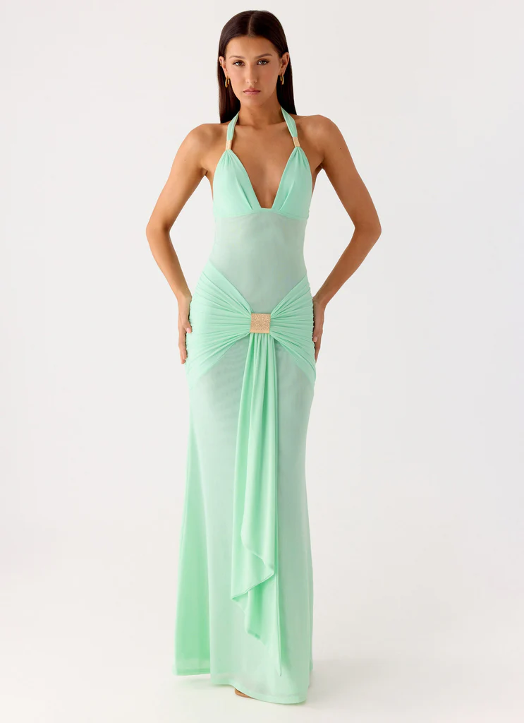 Miyah Halter Hardware Maxi Dress - Mint Blue