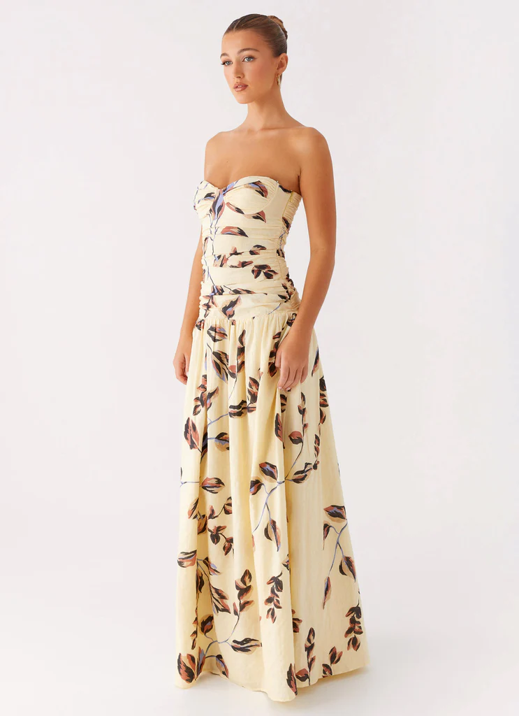 Rhea Ruched Maxi Dress - Buttercream Bliss
