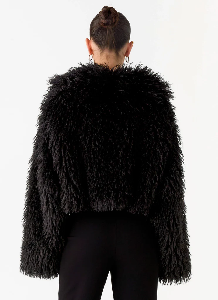 Virginia Cropped Faux Fur Jacket - Black