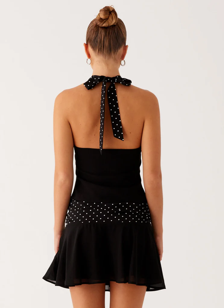 Devoted Halterneck Top - Black Polka Dot