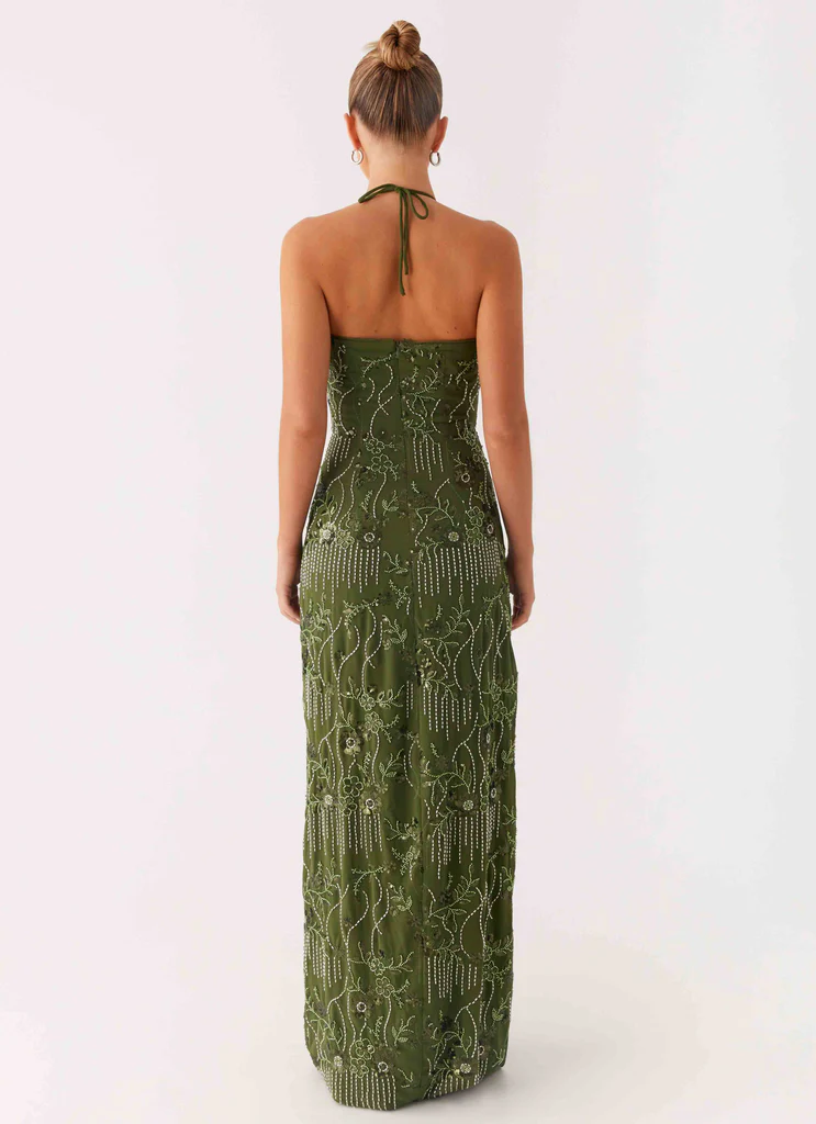Phoenicia Beaded Maxi Dress - Khaki
