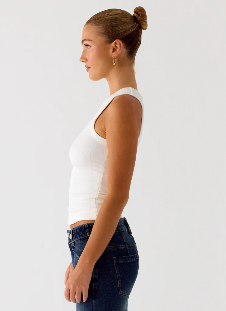 See Me Twice Ribbed Top - White