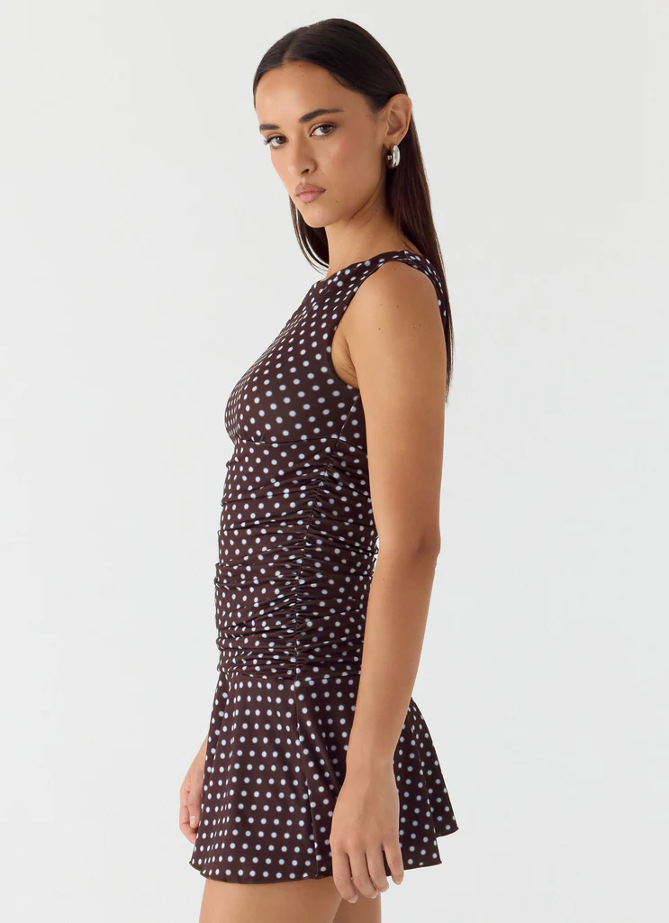 Kelda Mini Dress - Chocolate Blue Dot