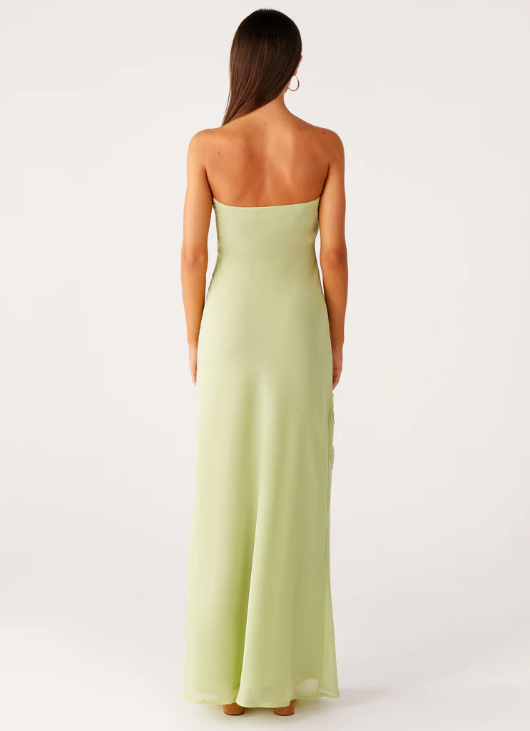 Sassafras Beaded Flower Strapless Maxi Dress - Lime