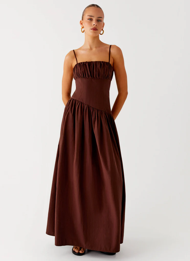 Yuna Drop Waist Maxi Dress - Chocolate